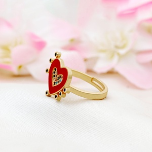 Anillo Ajustable de Plata de Ley 925 con Baño de Oro Amarillo, Esmalte Rojo y Circonita Cúbica Arcoíris, Joyas Memoria, Venta al Por Mayor - Product Image 4