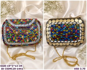 Designer Handmade Ladies Evening Clutch Luxury Multi-Color Metal Mosaic Pearl Purse Bag for <b>Weddings</b> & Parties - Product Image 2