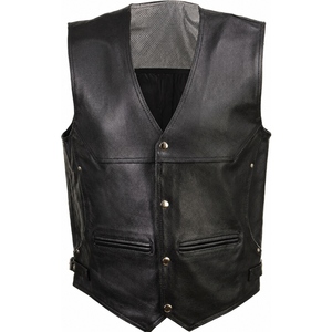 Gilet de motard en cuir de vachette véritable personnalisé pour homme, noir, avec boutons-pression, gilet de moto classique, gilet de club cruiser - Product Image 1