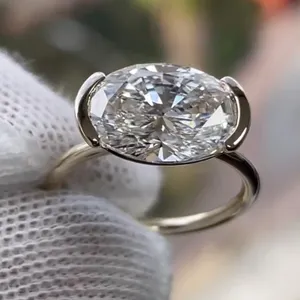 Round Brilliant Cut Moissanite Gold Plated <b>925</b> Sterling <b>Silver</b> Open Prong Setting Minimalist Unisex Engagement <b>Ring</b> - Product Image 5