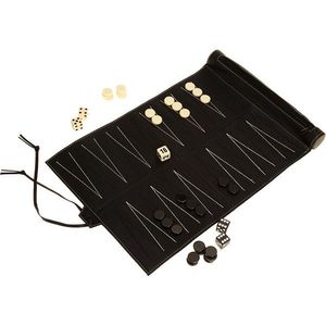 Jeu de backgammon de luxe personnalisé en cuir PU, portable, pour les voyages, avec poche zippée, style vintage - Product Image 3