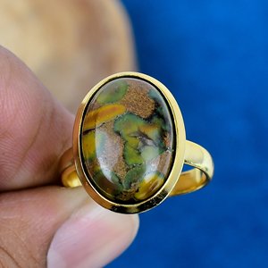 Bague en argent sterling 925 plaqué or 18 carats avec pierre précieuse ovale en jaspe fruité naturel fait main - Product Image 2