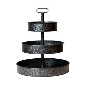 Étagère ronde moderne en métal noir mat à 3 niveaux, plateau de service à plusieurs étages, style industriel, base sur piédestal, présentoir pour fruits et en-cas - Product Image 2