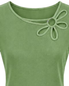 Customized Light Green <b>Women</b> Flower Neck T Shirt Casual Short Sleeve Summer Blouse Soft Breathable Fashion Daily Wear <b>Top</b> - Product Image 5