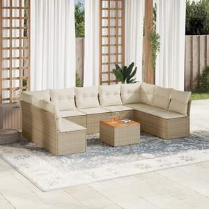 Conjunto de Sofás Modulares Grandes de Ratán Sintético Beige para Jardín, Muebles de Exterior Cómodos y Elegantes - Product Image 1