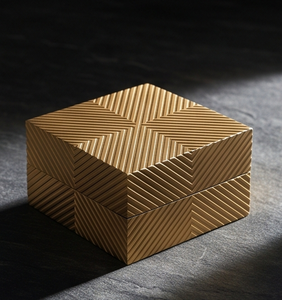 Boîte de rangement de luxe à rayures diagonales uniques, dorée, pour dattes et fruits secs, organiseur de collations, conteneur en étain pour cadeau festif et mariage - Product Image 3