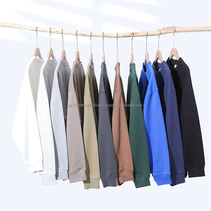 Alta calidad 370GSM hombres de gran tamaño francés Terry cuello redondo sudaderas logotipo personalizado sólido peso pesado liso algodón 100% algodón - Product Image 1