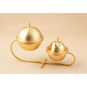Modern Luxury Gold Polished Metal Dry Fruits <b>Bowls</b> Set <b>with</b> Arched Stand and <b>Lids</b> - Product Image 2
