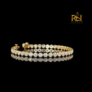 Round Brilliant Cut Bezel Set Lab Grown Diamond Tennis Bracelet Modern Eternity Link Bracelet 9K 14K 18K <b>Solid</b> <b>Gold</b> Fine Jewelry - Product Image 3