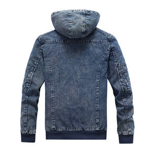 Wholesale 2021 New Fashion distressed Jean Jacket Coat Washed Cotton Custom Print Blue Men Jacket With Fleece Hoodie - Product Image 5