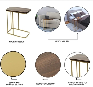 Table d'appoint en forme de C avec plateau en bois pour salon, chambre, utilisation avec ordinateur portable, service de café et mobilier moderne compact pour la maison - Product Image 2