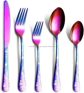 Conjunto de talheres de prata rosa, talheres em aço inoxidável, talheres de mesa com prata e ouro arco-íris, talheres de platina, talheres para jantar