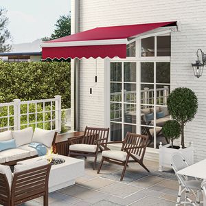 Tenda da Sole Manuale Retrattile 2,4m x 2m con Manovella, Protezione Solare per Esterni, Copertura per Finestre e Terrazze, Rosso Vino - Bracci Pieghevoli, Misura 4m - Product Image 2
