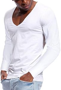 T-shirt Homme Élégant Coupe Slim Col V Anti-plis Respirant Écologique Tricoté Logo Avant 100% Coton Manches Longues - Product Image 3