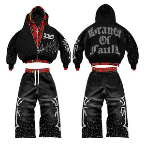 Conjunto de Sudadera con Capucha y Pantalones Acampanados de Algodón 100% con Lavado Ácido, Estilo Vintage, Bordado de Apliques y Efecto Desgastado - Product Image 4