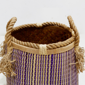 Paniers de rangement en rotin naturel rayé violet avec poignées, rectangulaires, style folklorique, multi-usages, décoration intérieure - Product Image 5