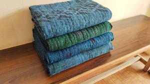 Blue Color <b>Dye</b> Cotton Kantha Quilt LOT: Indian Vintage reversible Blanket, Twin Size - Product Image 2