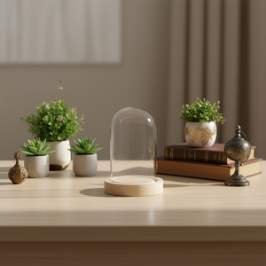 Iln Dome With Base 6x10 Cm Clear Glass Wooden Stand <b>Display</b> <b>Case</b> For Decorations - Product Image 2