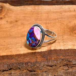 Anillo ovalado de cobre con turquesa y forma de ostra, ajustable, de plata de ley 925, hecho a mano, estilo bohemio, regalo para mujer - Product Image 2