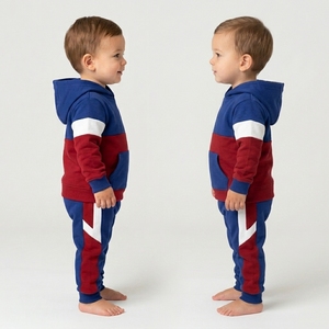 Ensemble de survêtements pour enfants en molleton épais, survêtement pour garçons, joggers, délavé à l'acide, couleur unie, bicolore, streetwear - Product Image 5