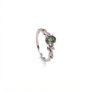 Anillo de compromiso de ágata musgosa de corte ovalado en plata 925 y chapado en oro con moissanita de oro rosa en la parte lateral para mujer - Product Image 4