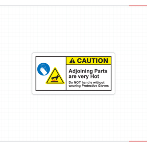 Caution Hot Surface Signs Yellow Warning Header Adjoining Parts Very Hot Wear Protective Gloves Blue Circle Labels - Product Image 5