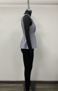 Débardeur Peplum sans manches à col en V imprimé numérique rayé pour femme, style bureau, en tissu tissé - Product Image 3