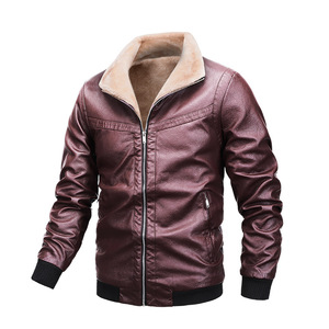 Blouson en cuir polaire pour homme, col montant, en cuir véritable, style motard, épaisseur standard, avec logo frontal, pour l'automne - Product Image 3
