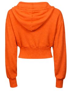 Womens Bright Orange <b>Cropped</b> <b>Zip</b> <b>Up</b> Hoodie Slim Fit Long Sleeve Casual Streetwear Cotton Fleece Sweatshirt Custom Logo Factory - Product Image 2