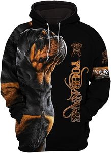 Sweat à capuche imprimé Rottweiler pour homme, noir décontracté, personnalisable avec nom, impression intégrale par sublimation, pour l'automne - Product Image 5