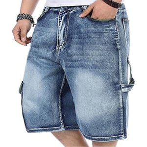 High Quality Canvas Denim Shorts Fashion High Waist Blue <b>Jeans</b> Casual Pants Elastic Waist <b>Drawstring</b> <b>Men</b> 180g Digital Printed - Product Image 2