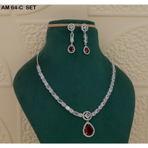 MIJ Luxury American Diamond Necklace Set with CZ Stones Silver Plated <b>Bridal</b> Jewelry Set Silver Plated Alloy Fashion Necklaces - Product Image 4