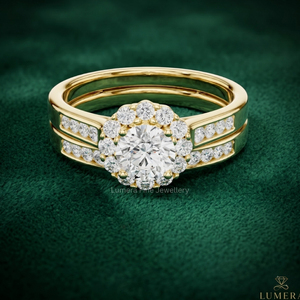 9K 10K 14K 18K IGI Certified Yellow <b>Gold</b> Round Halo Engagement <b>Ring</b> <b>Set</b> with Pave Diamonds for Women Wedding Jewelry - Product Image 1