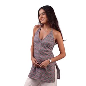 Top Corto de Algodón para Mujer, Cuello Halter sin Mangas, Diseño con Cordones en la Espalda, Ropa Étnica Informal de Verano para Chicas - Product Image 1