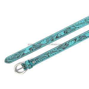 Cinturón de Cuero Estilo Western con Grabado Floral Turquesa Tallado a Mano, Elegante y Duradero para Hombre y Mujer - Product Image 3