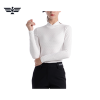 Camiseta de manga larga de punto para mujer, cuello alto, color sólido, transpirable, de secado rápido, para equitación, licra/poliéster, personalizada