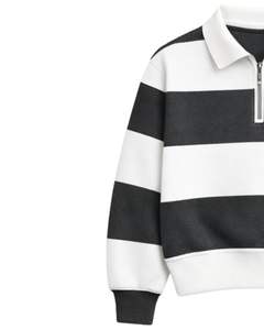 Sudadera con Cierre de Cremallera a Rayas Blancas y Negras para Hombre, Cuello Camisero, Felpa, Informal, Invierno, Fabricante OEM Personalizado - Product Image 3