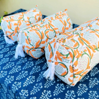 Sac de toilette en coton fait main, durable, réutilisable, écologique, avec fermeture éclair, grand, léger, vintage, résistant à l'eau