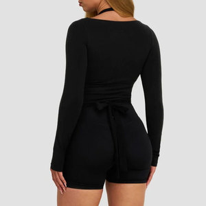 Camiseta Deportiva de Manga Larga para Mujer, Cuello en V Profundo, Color Sólido, para Correr, con Orificios para Pulgares, Sin Costuras, Venta al Por Mayor - Product Image 2