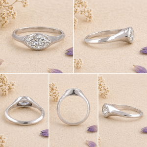 Anillo de Compromiso Minimalista con Perla de Agua Dulce y Moissanita Marquise, Engaste Solitario en Bisel de Oro de 14K/18K, Joyería Moderna y Elegante para Fiestas - Product Image 1