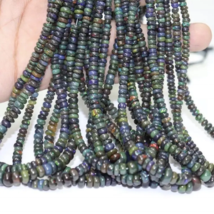 3mm-5mm perles d'opale éthiopienne noire naturelle belles perles de rondelle lisse de pierre d'opale de feu pour la fabrication de colliers à vendre - Product Image 1