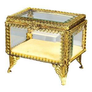 Vintage Brass <b>Glass</b> Luxury Jewelry <b>Box</b> Rectangular Etched <b>Glass</b> Customizable Trinket Storage <b>Box</b> with Lid - Product Image 6