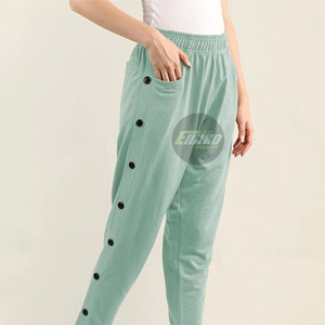 <b>Women's</b> High Waist Custom Pants Casual Loose Knitting Ankle-Length <b>Trousers</b> With Elastic Waist Button Decoration <b>Trousers</b> - Product Image 4