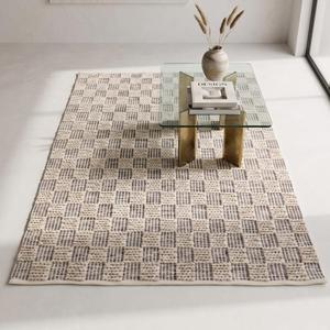 Tapis de sol moderne exclusif en laine tissée à la main, couleur unie crème beige, à boucles, antidérapant, léger, profil bas, pour la maison - Product Image 5