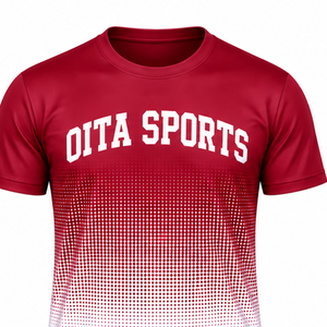 T-shirt de sport à sublimation dégradé rouge cramoisi et blanc pour homme, manches courtes, col rond, imprimé personnalisé, performance sportive - Product Image 3