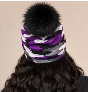 Custom Hand Knitted <b>Wool</b> Blend Jacquard Slouchy Camo <b>Beanie</b> with Faux Fur Pom Pom Streetwear Winter Hat - Product Image 4