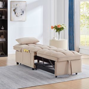 4-in-1 Multi-Function Tufted Single <b>Sofa</b> <b>Bed</b> with Storage Pockets Adjustable Backrest Pillows <b>Pull</b>-<b>Out</b> Feature - Product Image 3