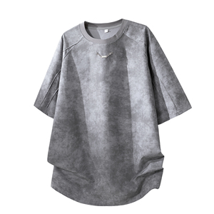 Camiseta de Manga Corta para Hombre, con Logotipo Personalizado OEM, Estilo Minimalista Tie-Dye, Cuello Redondo, Hombros Caídos, Transpirable, de Seda Helada, para Uso Diario Informal de Verano - Product Image 3