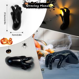 ชุดเทียน LED รูปมือยื่นออกมาสุดหลอนสำหรับตกแต่งภายในบ้านในวันฮาโลวีน 4 ชิ้น พร้อมที่วางเทียนโลหะและโคมไฟ - Product Image 2