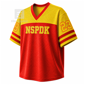 เสื้อยืดคอวีแบบสั่งทำพิเศษ NSPDK ลายบล็อกสีแดงและทอง แขนสั้น สไตล์ลำลองสำหรับผู้หญิง ผลิตจากผ้าโพลีเอสเตอร์ตาข่าย - Product Image 1